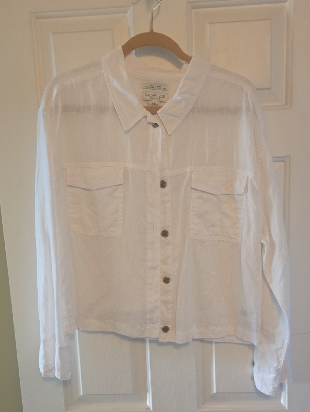 Rachel Zoe White Linen Button-Up Shirt Jacket